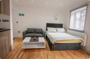 Bed & Sofa in Studio Apartment - Premier Nest